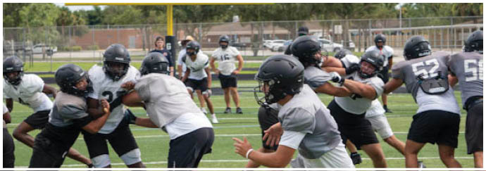 A group of football players on a field. Description generated by AI