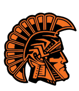 A black and orange logo of a man's head with a spiked helmet. Description generated by AI