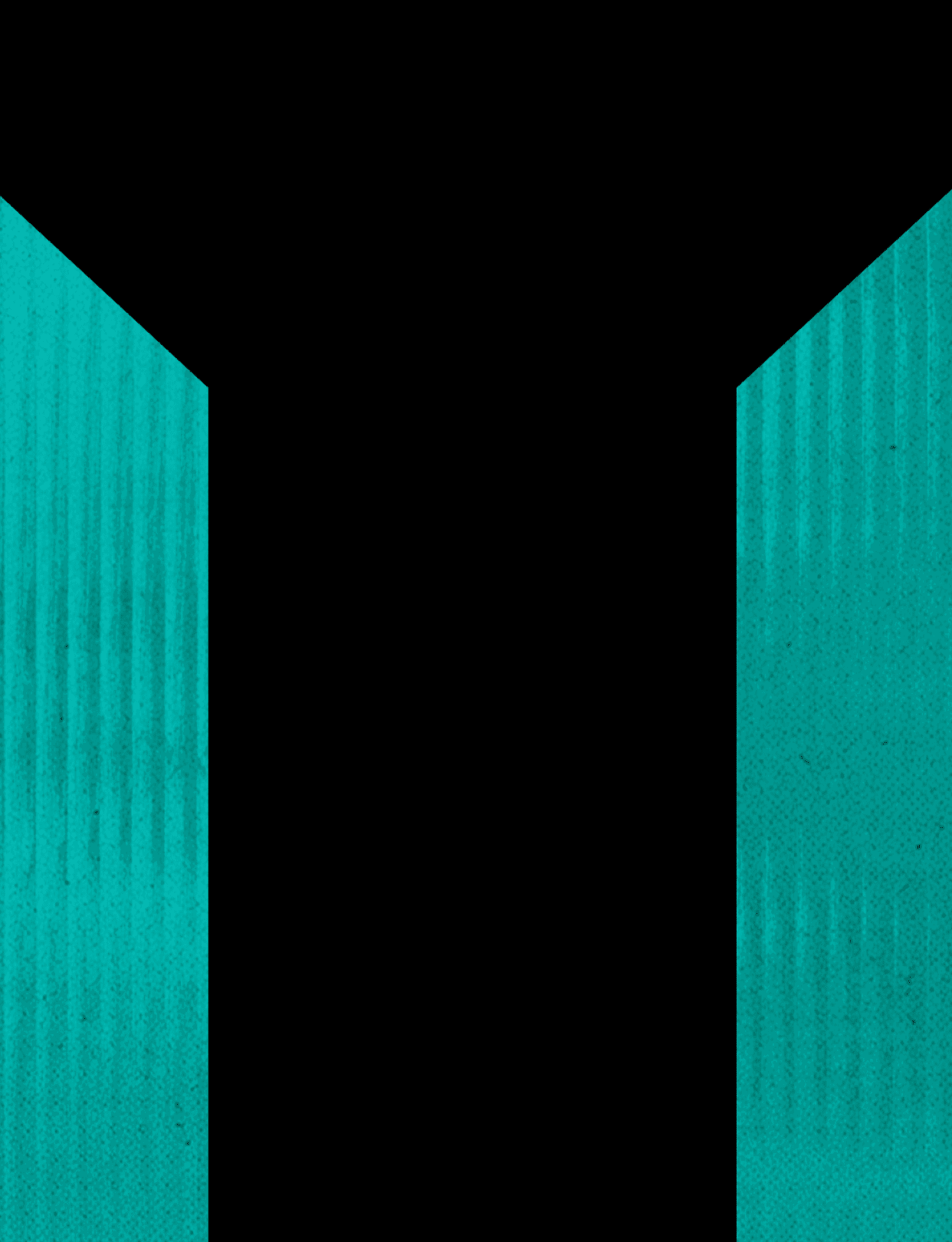 Three blue and green buildings. Description generated by AI