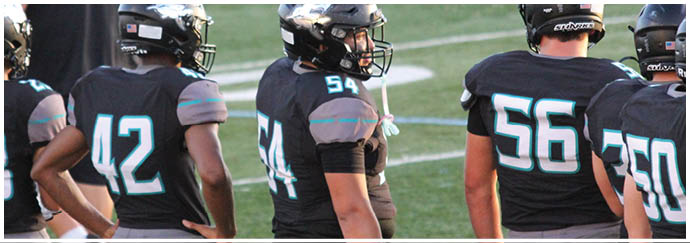 A group of football players wearing gray and black uniforms. Description generated by AI
