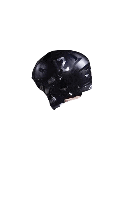 A black helmet is on top of a white background. Description generated by AI