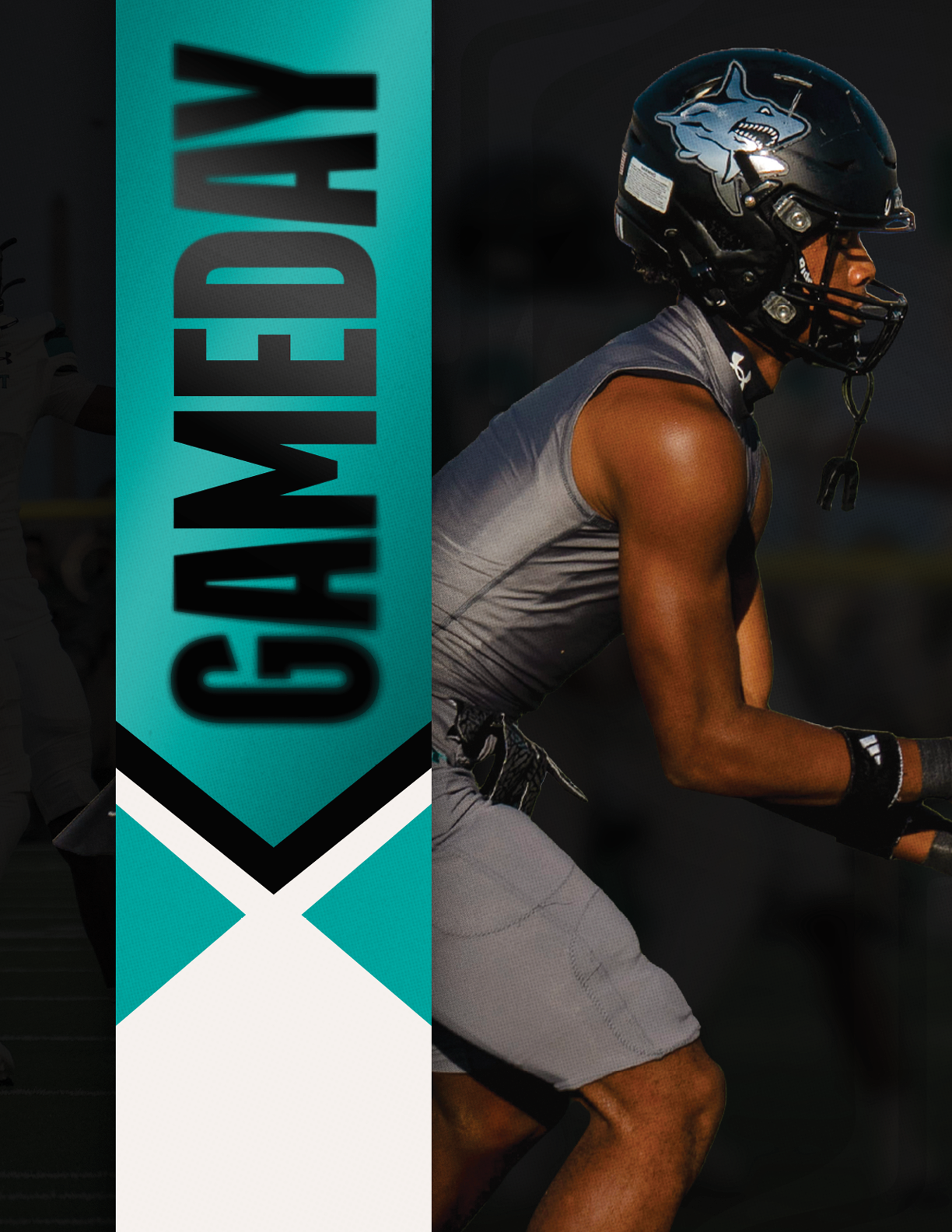 A football player wearing a helmet. Description generated by AI