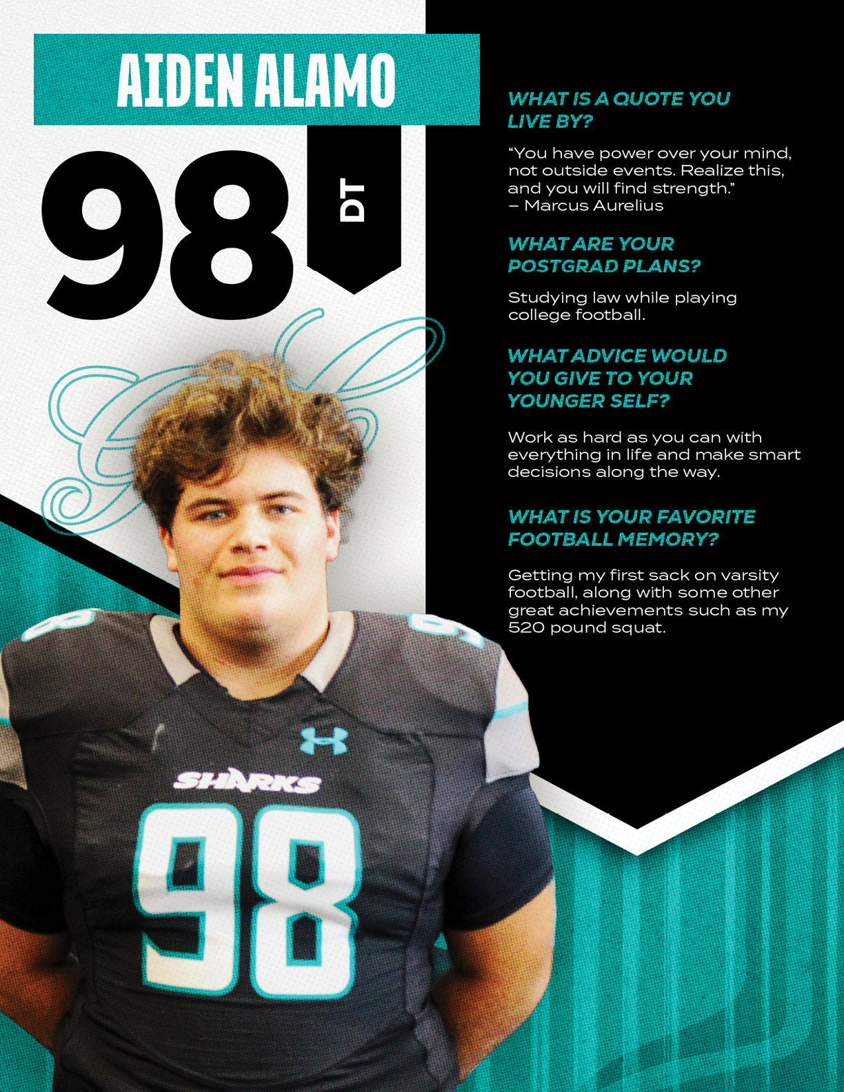 A football player wearing a jersey with the number 98. Description generated by AI