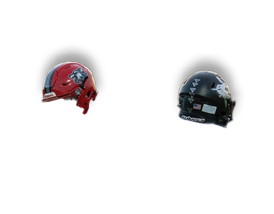 Two helmets are on the ground. Description generated by AI