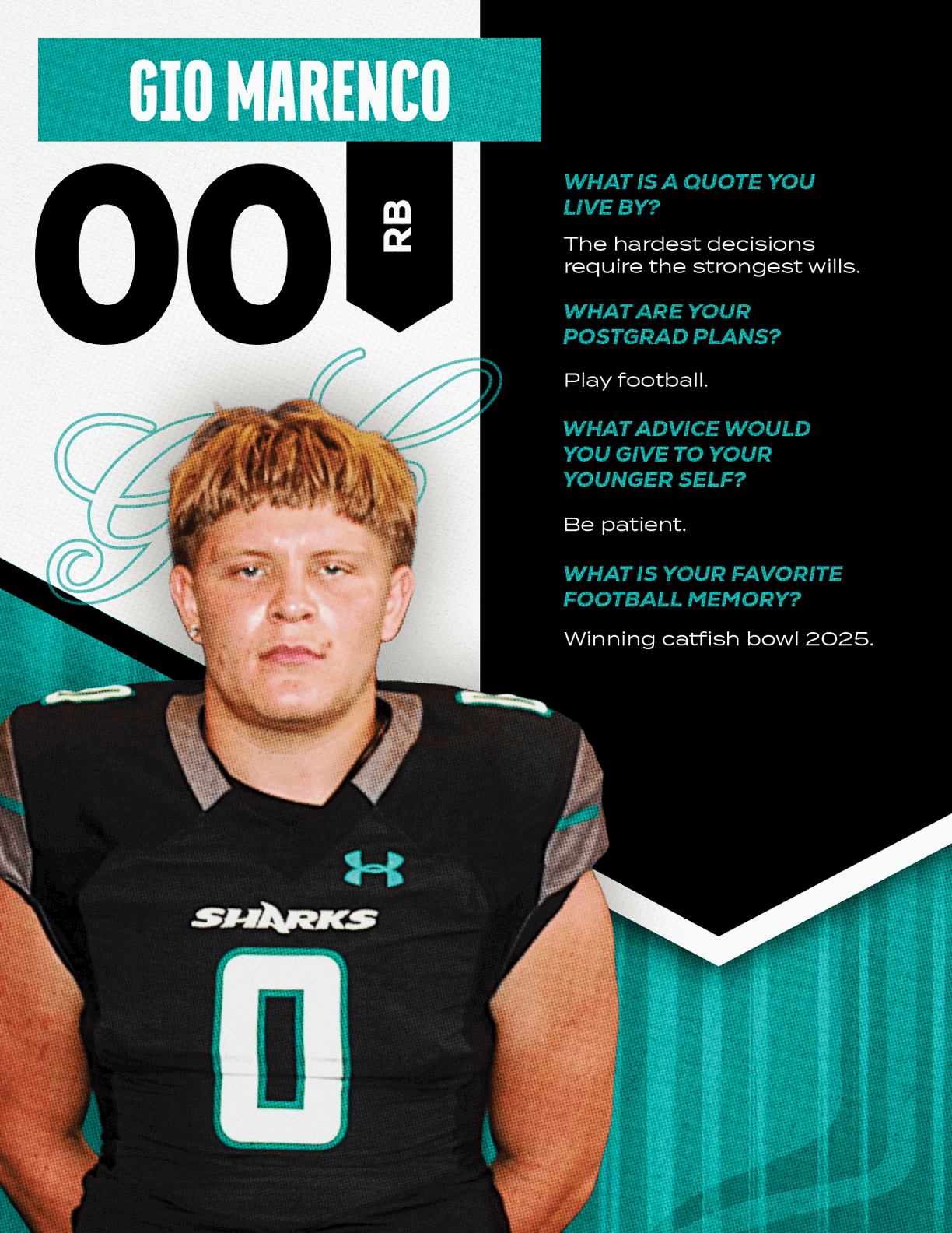 A football player wearing a jersey with the number 0 on it. Description generated by AI