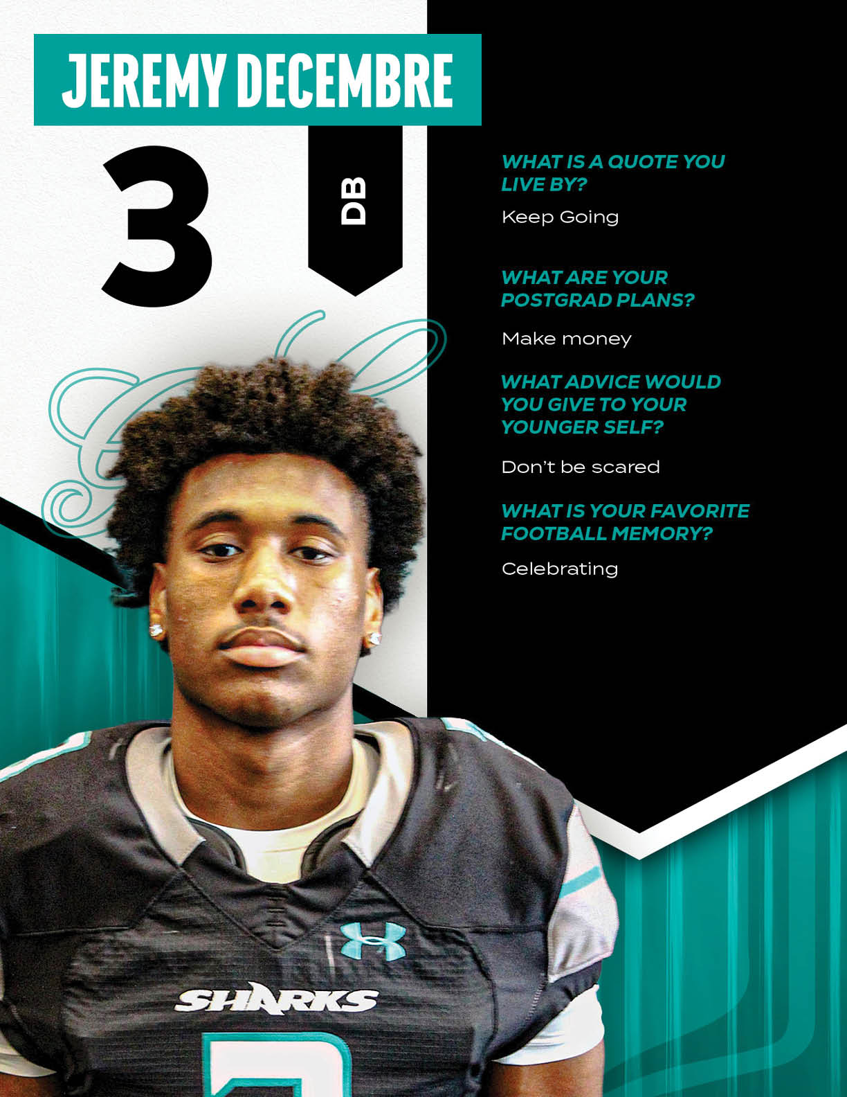 A football player wearing a jersey with the number 0 on it. Description generated by AI