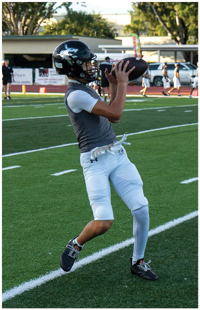 A football player wearing a blue and black uniform. Description generated by AI