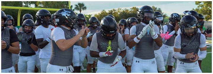 A group of football players on a field. Description generated by AI