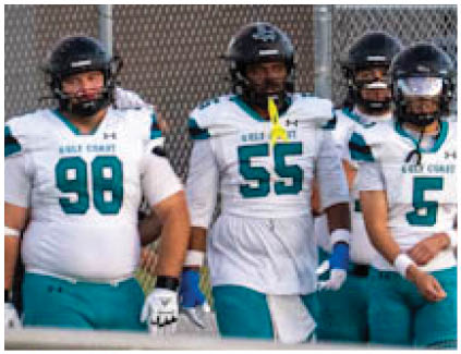 A group of football players on a field. Description generated by AI