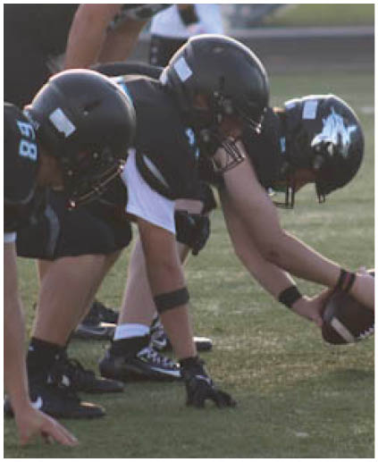 A group of people wearing blue shirts and black helmets. Description generated by AI