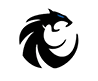 A stylized black panther head with a blue eye, designed in a circular, abstract shape. Description generated by AI