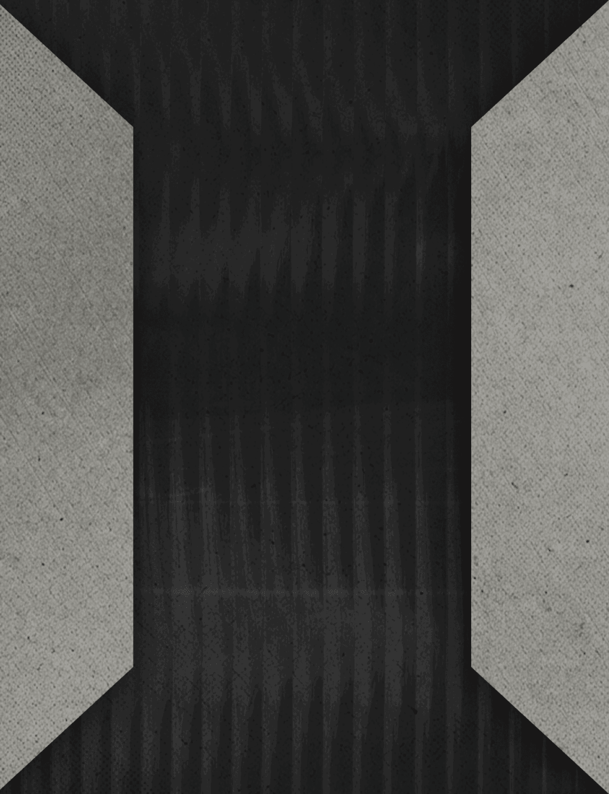 A geometric abstract design featuring a central vertical black textured strip flanked by two angled gray panels on either side. Description generated by AI