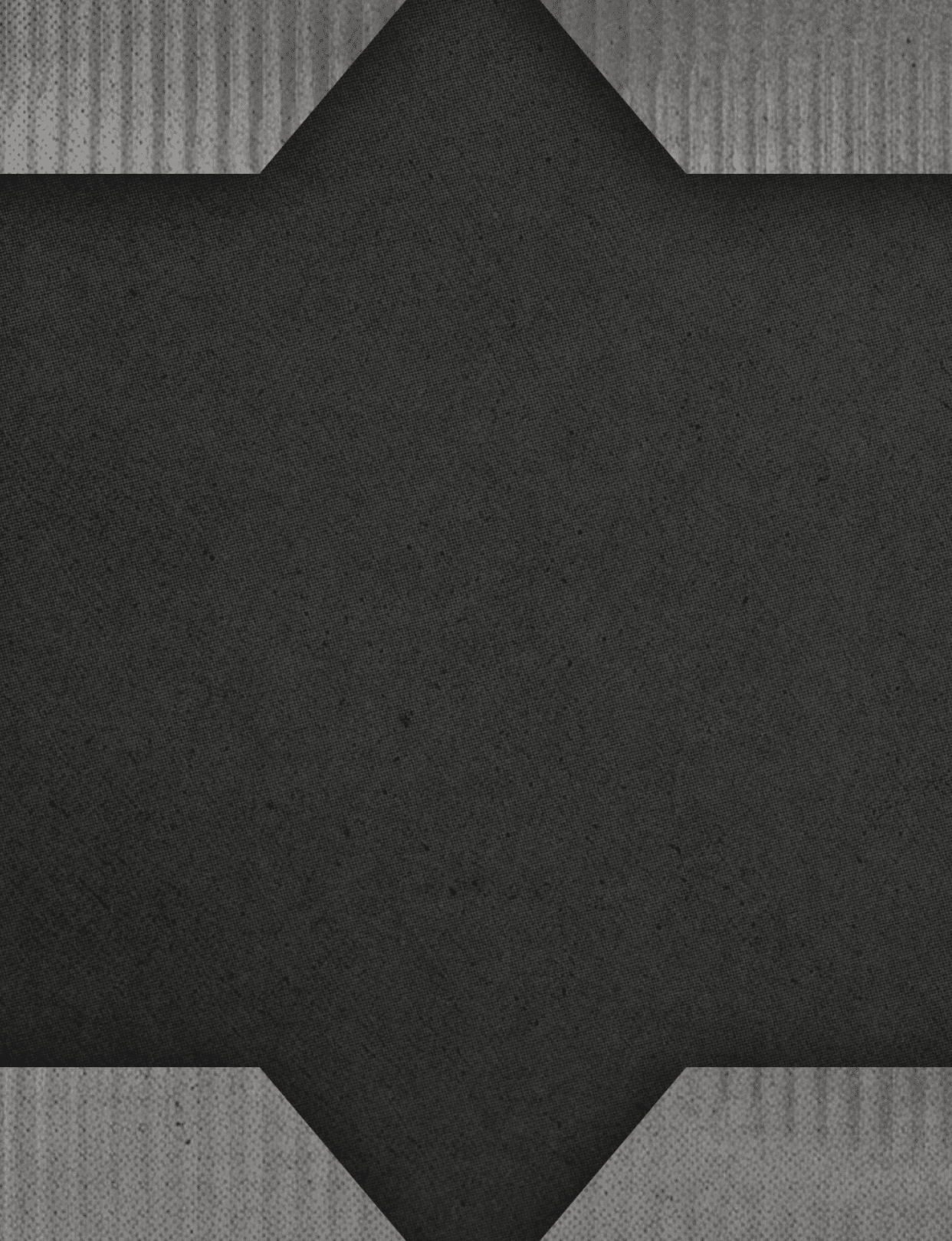 A dark textured star shape is centered on a vertically striped gray background. Description generated by AI