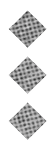 Three diamond-shaped patterns with a black and white checkered design are arranged vertically on a white background. Description generated by AI