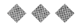 Three diamond-shaped patterns with a black and white checkered design are arranged horizontally on a white background. Description generated by AI