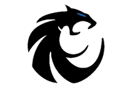 A stylized black panther head with a blue eye forming a circular shape with flowing lines resembling a mane or tail. Description generated by AI