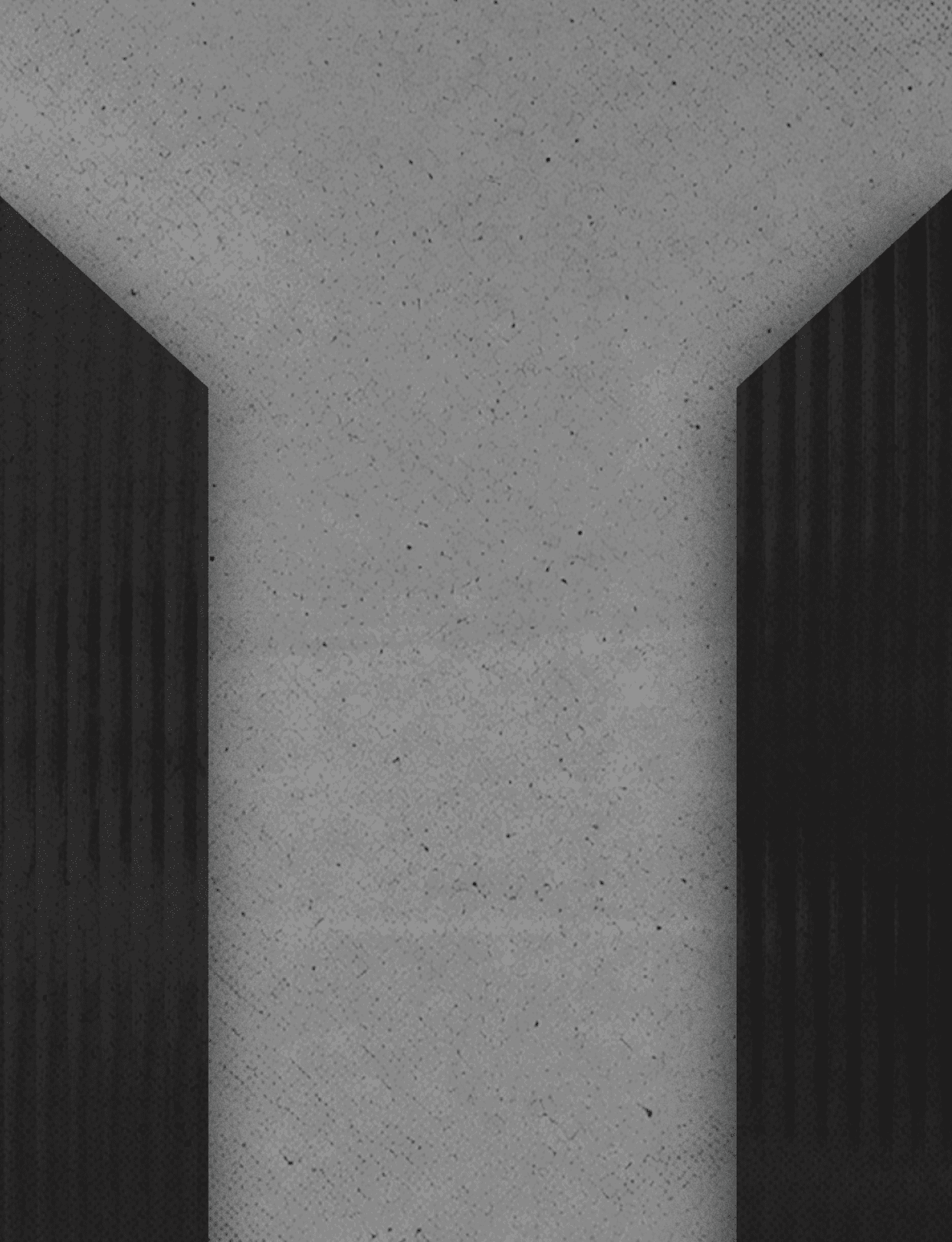 A gray concrete surface with two black vertical ridged panels on either side forming a Y-shaped pattern. Description generated by AI