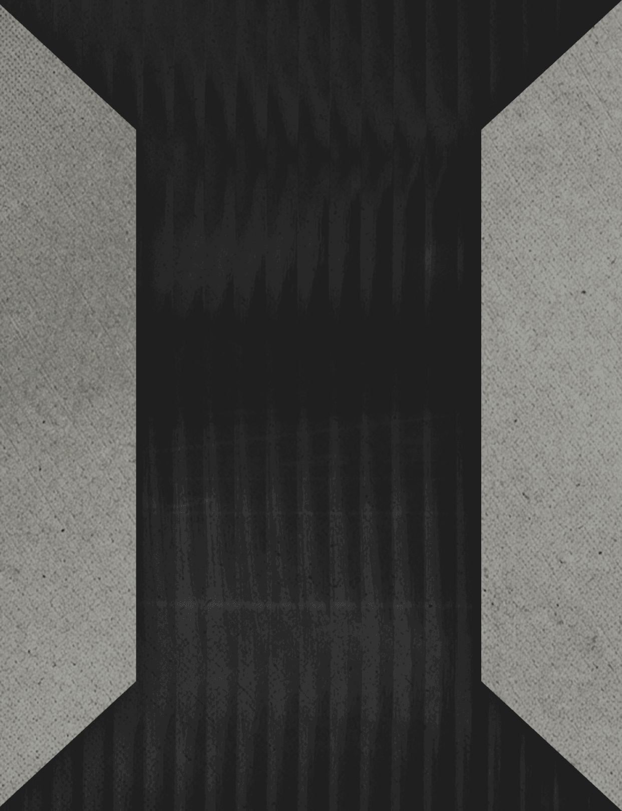 A geometric abstract design featuring a central vertical black textured strip flanked by two angled gray panels on either side. Description generated by AI
