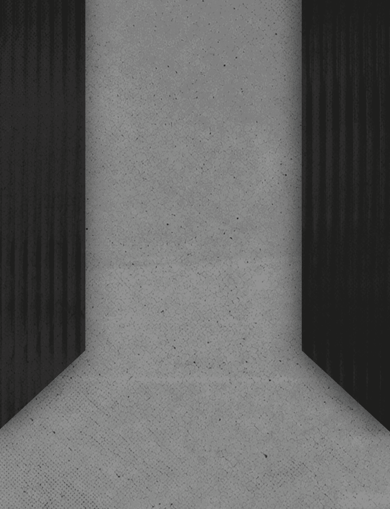 A close-up view of a gray concrete surface bordered by two black textured panels on each side. Description generated by AI