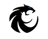 A stylized black panther head with a blue eye, designed in a circular, abstract shape. Description generated by AI