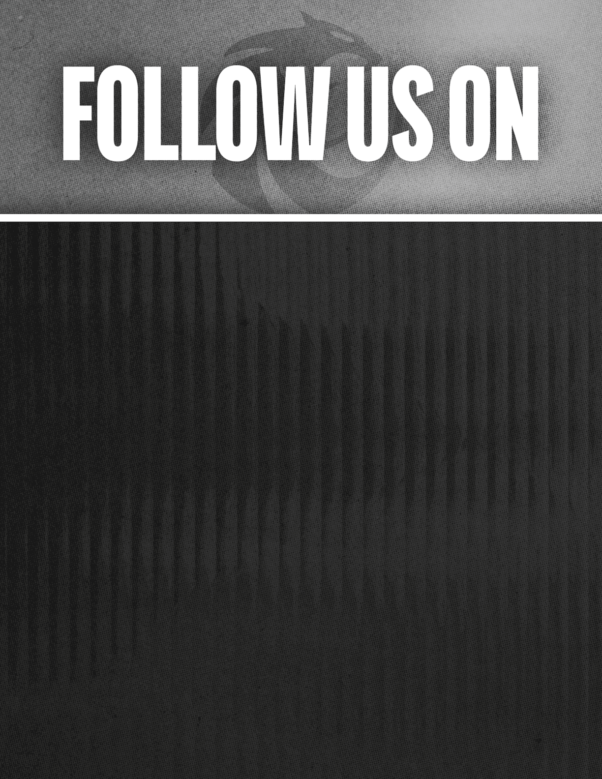 Follow us on social media with icons for Facebook, Twitter, Instagram, and YouTube displayed below the text. Description generated by AI