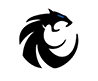 A stylized black panther head with a blue eye, designed in a circular, abstract shape. Description generated by AI