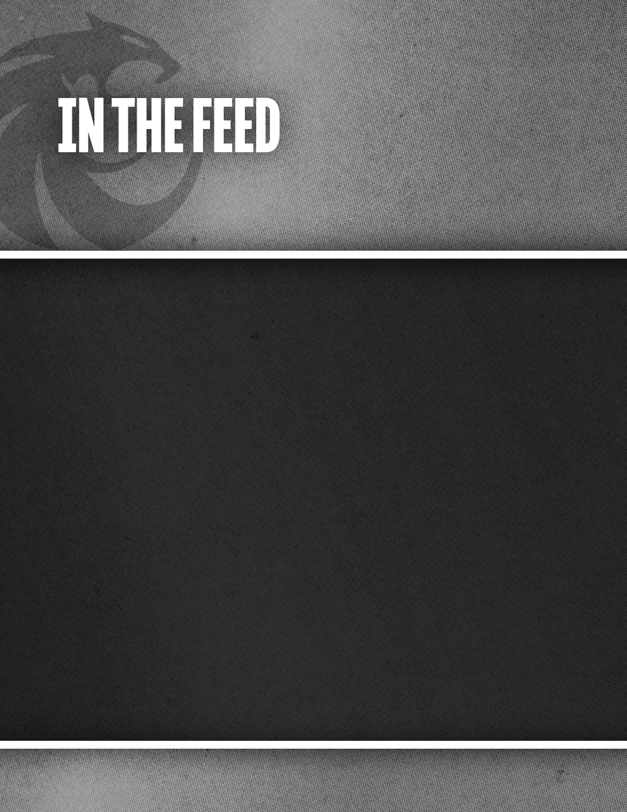 The image features the bold white text “IN THE FEED" on a textured gray background with a faint abstract design. Description generated by AI
