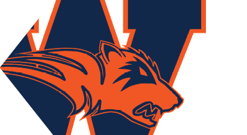 A stylized orange and navy blue letter W with a fierce wildcat head integrated into the bottom right side. Description generated by AI