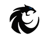A stylized black panther head with a blue eye, designed in a circular, abstract shape. Description generated by AI