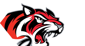 A stylized, fierce tiger head logo with bold red, black, and white colors showing sharp teeth and an intense expression. Description generated by AI
