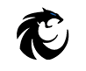 A stylized black panther head with a blue eye, designed in a circular, abstract shape. Description generated by AI