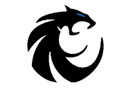 A stylized black panther head with a blue eye, designed in a circular, abstract shape. Description generated by AI
