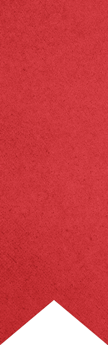 A red textured fabric background with a downward-pointing chevron shape at the bottom. Description generated by AI
