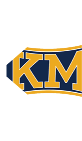The image shows a stylized logo with the letters “KM" in bold gold and navy blue colors with a curved design. Description generated by AI