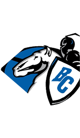 A stylized logo featuring a unicorn head with a long horn in front of a blue circle and a shield with the letters BC. Description generated by AI