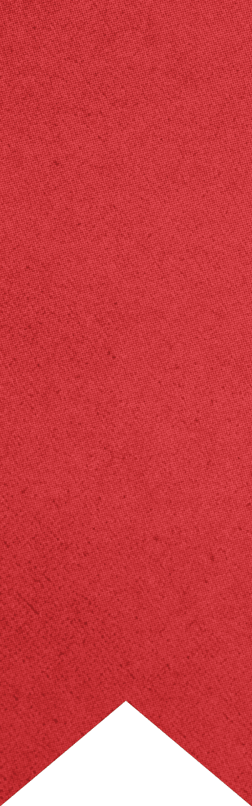 A red textured fabric background with a downward-pointing chevron shape at the bottom. Description generated by AI