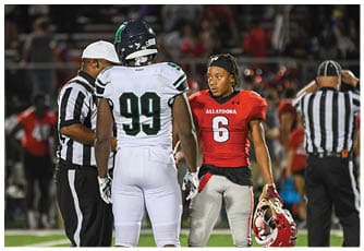 A group of football players on a field. Description generated by AI