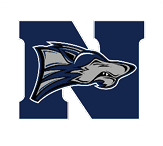 A stylized graphic of a dark blue and white fish head on a green oval background. Description generated by AI