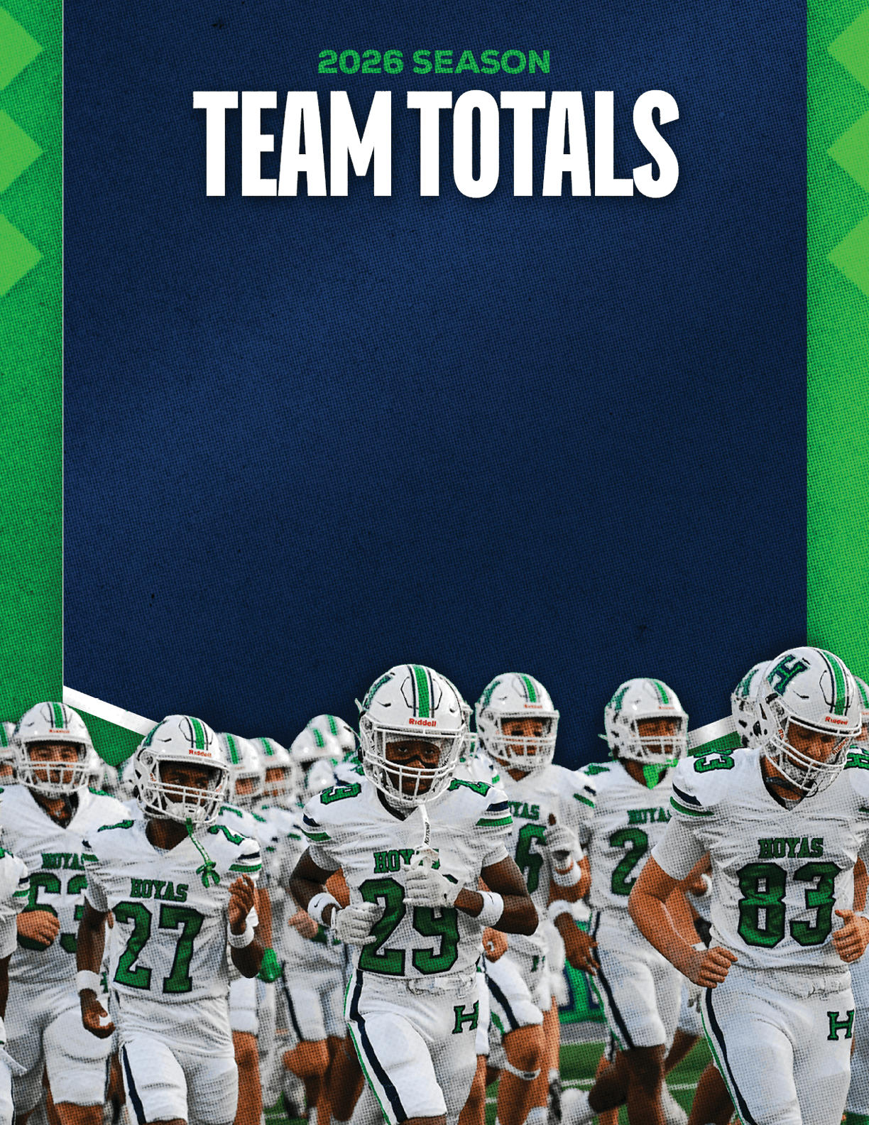 A group of football players standing on a field. Description generated by AI