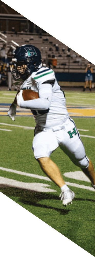 Two young men wearing football uniforms and making hand gestures. AI generated content
