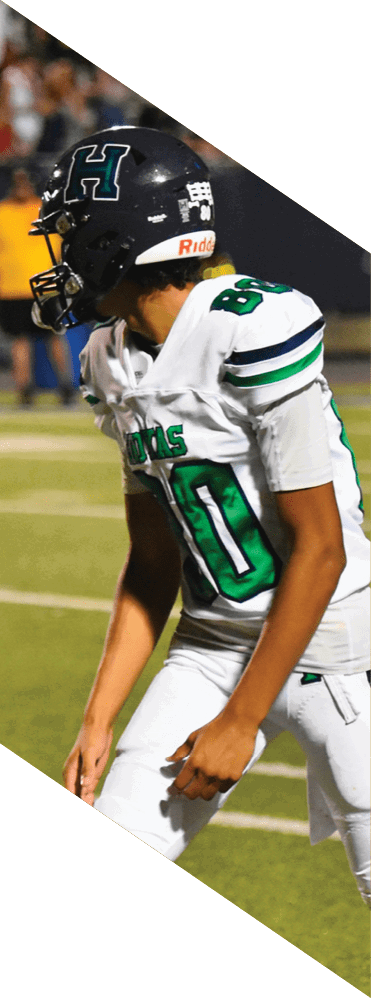Two young men wearing football uniforms and making hand gestures. AI generated content