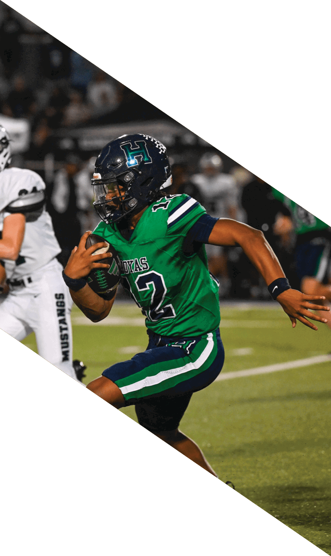 Three men wearing football uniforms are posing for a picture. AI generated content