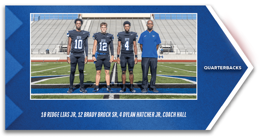 Quarterbacks,10 Ridge Lias JR, 12 Brady Brock SR, 4 Dylan Hatcher JR, Coach Hall,TOP ROW: John Doe, Jason Cooper, Jac...