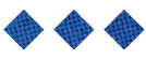 Three blue diamond shapes with a textured pattern are evenly spaced on a white background. Description generated by AI