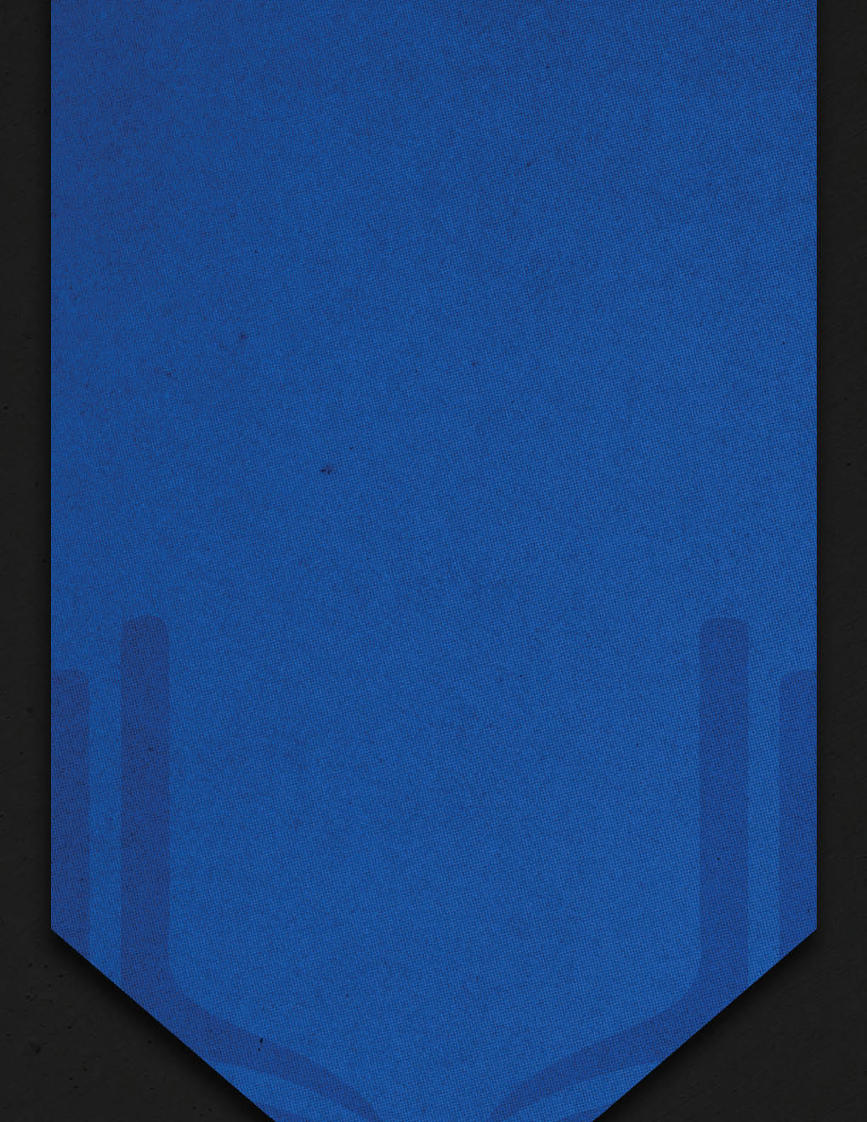 A blue textured banner with a pointed bottom edge and subtle darker blue vertical stripes near the sides. Description generated by AI