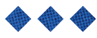 Three blue diamond shapes with a grid pattern are evenly spaced on a white background. Description generated by AI