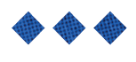 Three blue diamond shapes with a textured pattern are evenly spaced on a white background. Description generated by AI