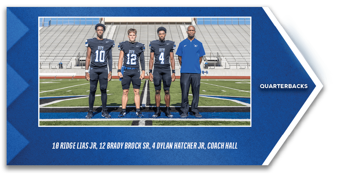 Quarterbacks,10 Ridge Lias JR, 12 Brady Brock SR, 4 Dylan Hatcher JR, Coach Hall,TOP ROW: John Doe, Jason Cooper, Jac...