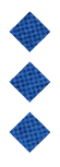 Three blue diamond shapes with a textured pattern are vertically aligned on a white background. Description generated by AI