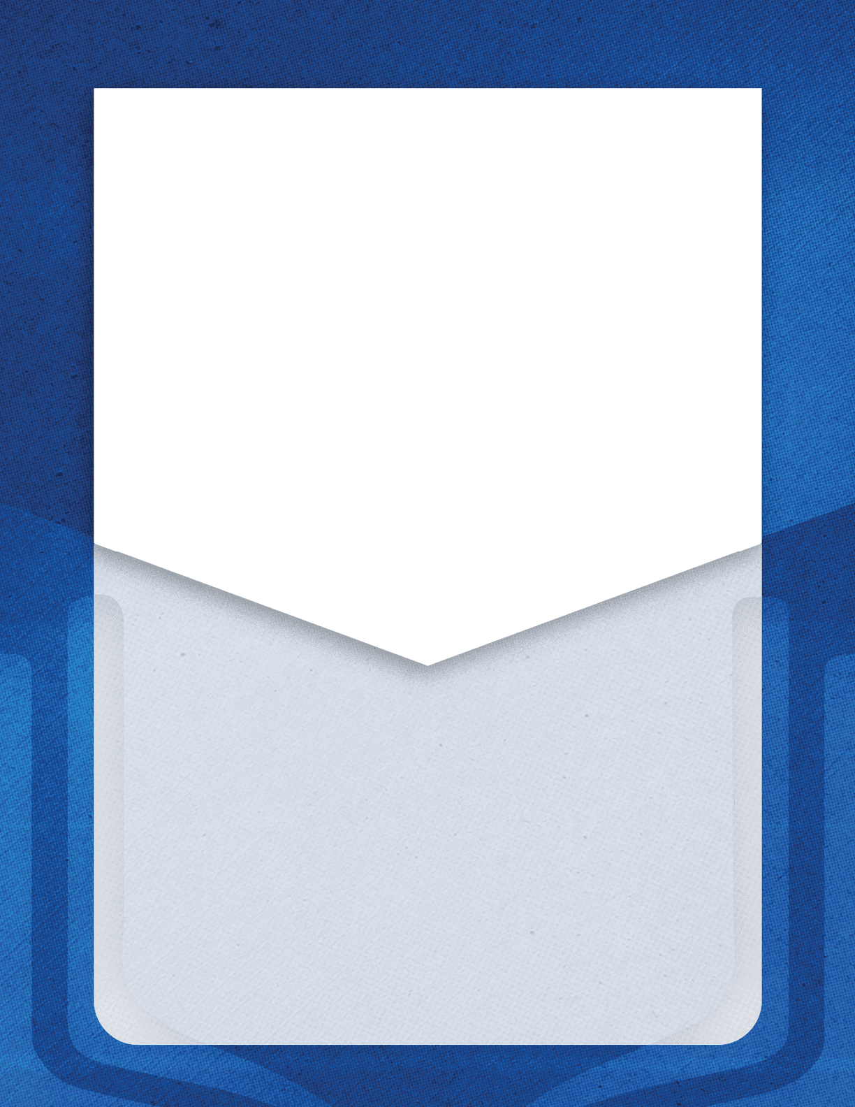A white envelope with a white card partially inserted against a blue textured background. Description generated by AI